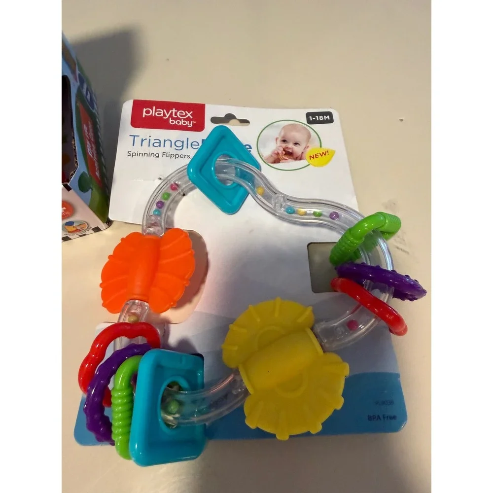 Playtex Baby Unicorn Teether Triangle Rattle & Mini Explorers Activity Cube Set
